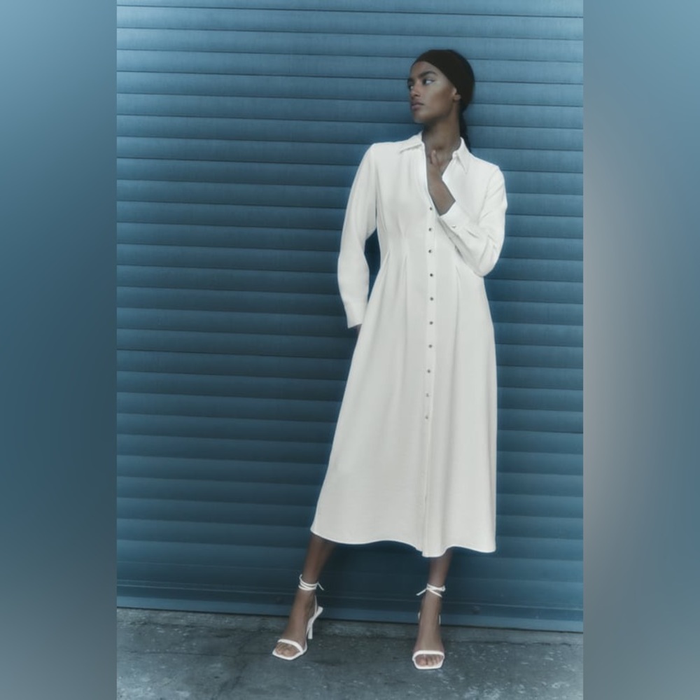 Tailored Shirtdress in Oyster White